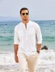 Men's Linen Henley Shirt Long Sleeve Casual  Cotton Beach T Shirts