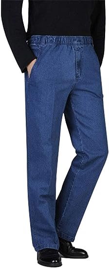 Men's Elastic Waist Denim Pants Casual Loose Straight Jeans